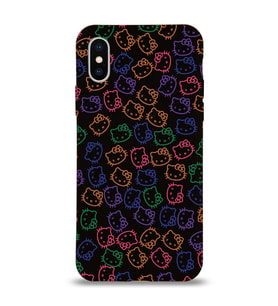 Apple iPhone XS Uyumlu Lansman Kılıf Hello Kitty Tasarımlı İçi Kadife Kapak-Siyah (Şeffaf)