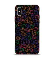 Apple iPhone XS Uyumlu Lansman Kılıf Hello Kitty Tasarımlı İçi Kadife Kapak-Siyah (Şeffaf)