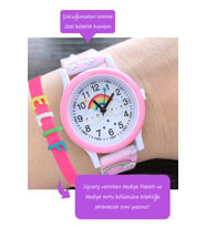 Çocuk Saatleri 3 ATM Analog Gökkuşağı Çocuk Saati-isme Özel Bileklik Kombin STC41422 (Çok Renkli)