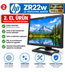 HP ZR22w 22 İnç Full HD IPS LED Monitör 1920x1080 VGA DVI DisplayPort Yükseklik Ayarlı Bakımlı Temiz 2. El