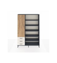 Arges Dolap 9 Raflı 3 Çekmeceli 3 Kapaklı 132x30x195 Antrasit-Çam/Aytaşı