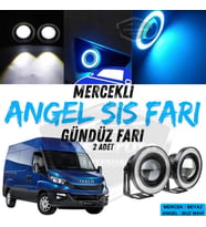 Iveco Daily Uyumlu Üniversal Mercekli Angel Sis Farı Metal 76 mm Buz Mavi Halkalı Gündüz Farı 2 Adet