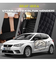 Seat Ibıza Siyah Renk Tay Tüyü Cepli & Terletmez Sırtlı Oto Koltuk Minder Seti - Koltuk Koruma Kılıfı (ÖN & ARKA TAM SET)