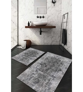 Dijital Baskılı Kaymaz Taban Yıkanabilir 2'li Klozet Takımı Banyo Paspası NDKZ-HT-482 (Gri)