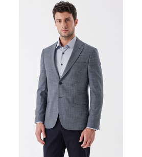 Koyu Lacivert Armürlü Mono Yaka Çift Yırtmaç 6 Drop Slim Fit Klasik Ceket 1002235133