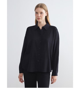 LCWAIKIKI Classic Siyah Dokulu Oversize Kadın Gömlek