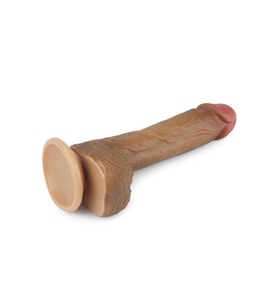 Gerçek Ten Hissi Sağlayan Esmer Renkte Özel Dokulu Çift Katmanlı 21 Cm Kemerli Penis