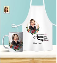 Kişiye Özel Anneler Günü Temalı Karikatürlü Mutfak Önlüğü & Kupa Seti