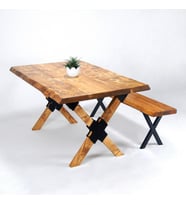 Doğal Ağaç Masif Kütük Masa ( Ağaç Ayak ) 60cm x 130cm + 1 Bank Bench