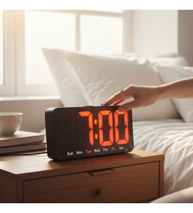 Modern LED Dijital Alarm Saat – Büyük Ekranlı, Gün Göstergeli, Şık Masaüstü Saat