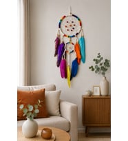 Renkli Bohem Duvar Süsü El Yapımı Dekoratif Tüylü Dream Catcher 35 cm