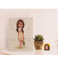 BK Gift Kişiye Özel Kız Çocuk Karikatürlü Otantik Masaüstü Ahşap Palet Çerçeve-7 (Beyaz)