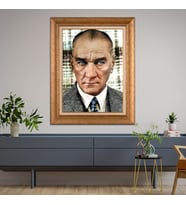 Altın Varaklı Çerçeveli Paspartulu Atatürk Tablo DC1411 (Gold)