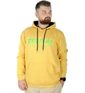 Mode XL Büyük Beden Erkek Sweatshirt Kapşonlu Kanguru Revival 22545 Hardal
