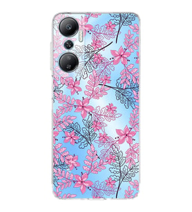 PrintiFy İnfinix Hot 20 Uyumlu Kamera Korumalı Floral Pembe Tasarımlı Şeffaf Silikon Kılıf