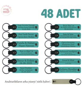 Markaya Özel, Cafe Açılış Kutlaması İçin Kurumsal, 48' li Anahtarlık Set, Koyu Turkuaz & Sütlü Kahve