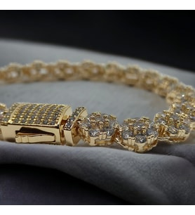 Gold Altın Görünümlü Taşlı İnce İşçilik Çelik Kadın Bilekliği 18cm