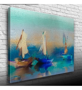 Üç Yelkenli Tekne Yağlıboya Kanvas Tablo 50 x 70