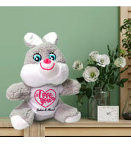 Kişiye Özel Love You Baskılı Peluş Tavşan HK2450 (Gri)