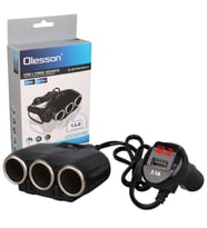 Olesson 1634 12-24V Tek USB Girişli 120W 80cm Kablolu Dijital Voltaj Ekranlı 3'lü Araç Çakmak Çoklayıcı
