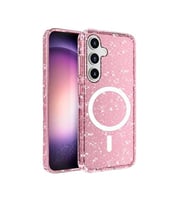 Coverzone Samsung Galaxy S25 Plus ile uyumlu Parlayan Simli Saydam Renkli Magsafe ile uyumlu W?reless ?arj �zellikli Z- Allstar Galaxy S25 Plus i�in Kapak Pembe