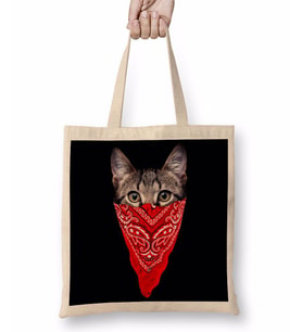 Gangster Cat Kedi Bez Çanta Uzun Saplı