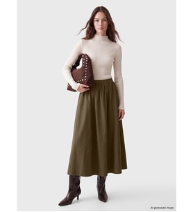 LCW Modest Haki Beli Lastikli Kloş Etek
