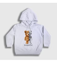 Presmono Unisex Çocuk Beyaz Robot Ayı Teddy Bear Kapüşonlu Sweatshirt 306059tt (Beyaz)