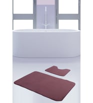 Unicolor Düz Mürdüm 2'li Banyo Paspası Halısı Seti Kaymaz Tabanlı Yıkanabilir