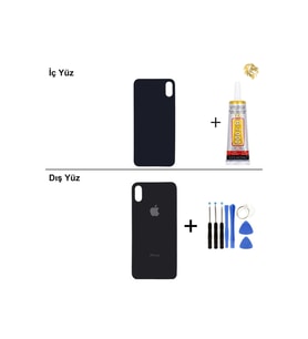 iPhone XS Uzay Grisi Arka Kapak Arka Cam Batarya Kapağı Lazer Kesim Kapak Pil Kapağı + B-7000 Yapıştırıcı + Tamir Seti