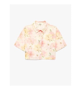 Koton Desenli Cep Detaylı Viskon Crop Pembe Kız Çocuk Gömlek 6Skg60221Aw