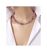 Aura Mor Silindir Ametist Doğal Taş Choker Kolye (Çok Renkli)