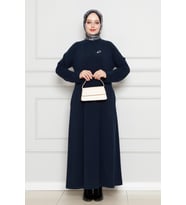 Broş Detaylı Elbise-Lacivert