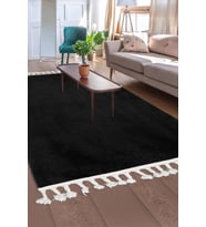 Dijidekor Peluş Halı Siyah Cool Düz Desenli Saçaklı Kesme Post Yolluk Kilim Salon Halısı Modelleri