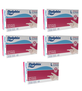 Dolphin Pudrasız Vinil Vinyl Tek Kullanımlık Eldiven Şeffaf Large Büyük Boy - 100'lü 5 Paket