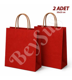 30x25 cm Hediyelik Kağıt Çanta Kırmızı 2 Adet
