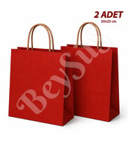 30x25 cm Hediyelik Kağıt Çanta Kırmızı 2 Adet