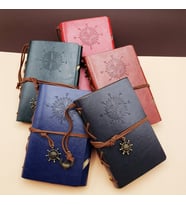 Küçük Boy Pusula Baskılı Deri Defter