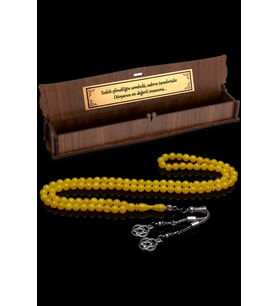 Hediyelik Tesbih, 6mm Namaz Tesbihi, Beyrut Damla Kehribarı Tespih, 99luk Tespih (Krem)