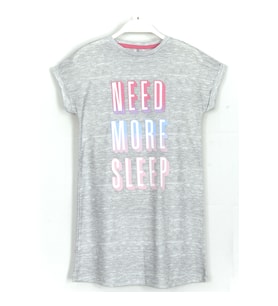 Duble Kol Need More Sleep Slogan Baskı Kız Çocuk Gri Renk Gecelik