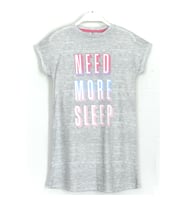 Duble Kol Need More Sleep Slogan Baskı Kız Çocuk Gri Renk Gecelik