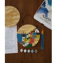 Sahil Kenti Ahşap Boyama Seti(doğal amerikan çamı 19 cm çap 2.5 cm kalınlık)