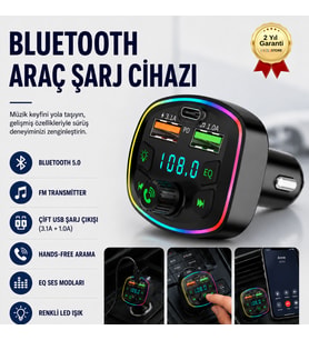 Q7 Bluetooth FM Transmitter Araç Şarj Cihazı USB Girişli MP3 Çalar Dijital Ekranlı Şarj Aleti