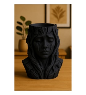 Alvera Ağlayan Kadın Büst Saksı – 3D Baskı Sanatsal Dekoratif Saksı - Siyah