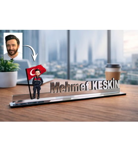 Kişiye Özel Jandarma Karikatürlü 30 cm Ayna Pleksi Masaüstü İsimlik - Ofis Hediyesi