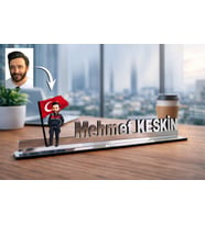 Kişiye Özel Jandarma Karikatürlü 30 cm Ayna Pleksi Masaüstü İsimlik - Ofis Hediyesi