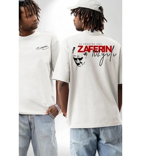 30 Ağustos Zafer Bayramı Ön Arka Baskılı Oversize Bisiklet Yaka T-shirt - Beyaz