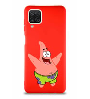 Samsung Galaxy A12 Soft Premier Kapak Patrick Yıldız Tasarımlı Silikon Kılıf - Kırmızı (Şeffaf)