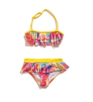 Endeep Kız Çocuk Volanlı Desenli Bikini Takımı (Pembe)