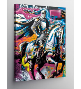 Kanvas Tablo At Üzerinde Şovalye Ve Grafiti Desen